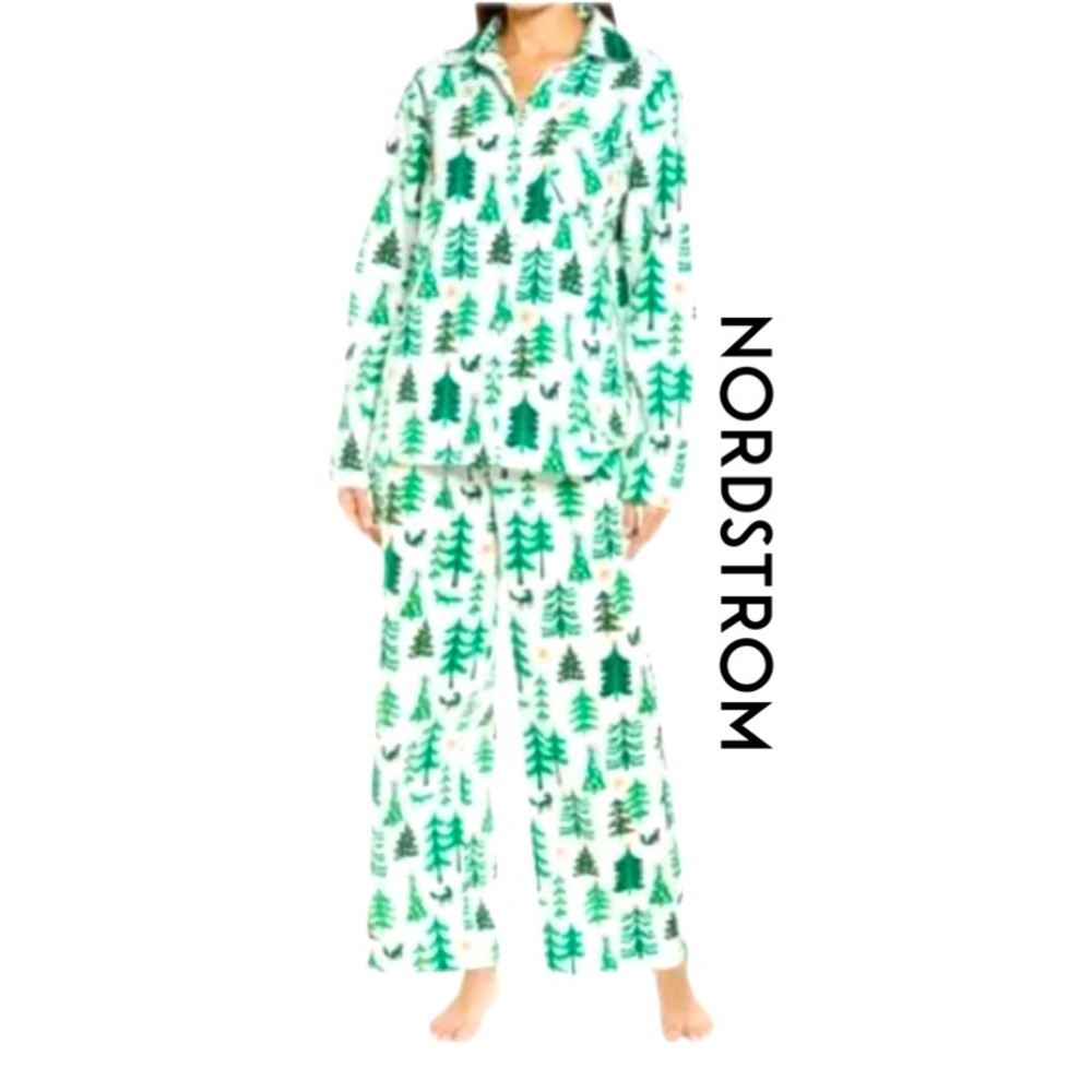 NORDSTROM Christmas Ivory Egret Mod Woods Flannel Pajamas Adult Unisex Size XL